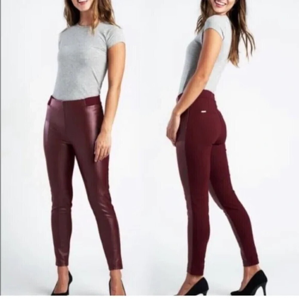 BETABRAND Burgundy Jett Faux Leather Skinny Ankle Leggings Pants Size Small